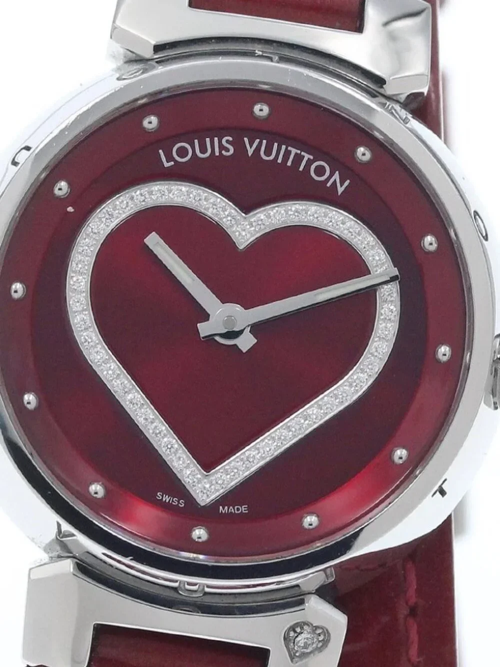 LOUIS VUITTON Tambour Q121Z Heart diamond Red Dial Quartz Ladies Watch_960790
